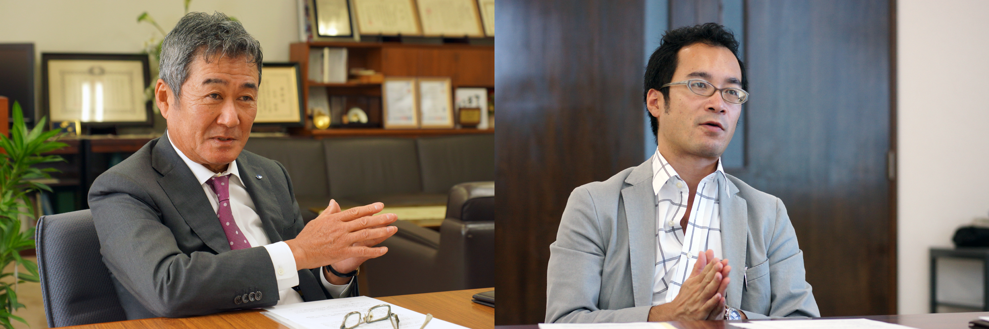 代表取締役社長の白鳥豊氏(左)と、専務の白鳥悟嗣氏(右)